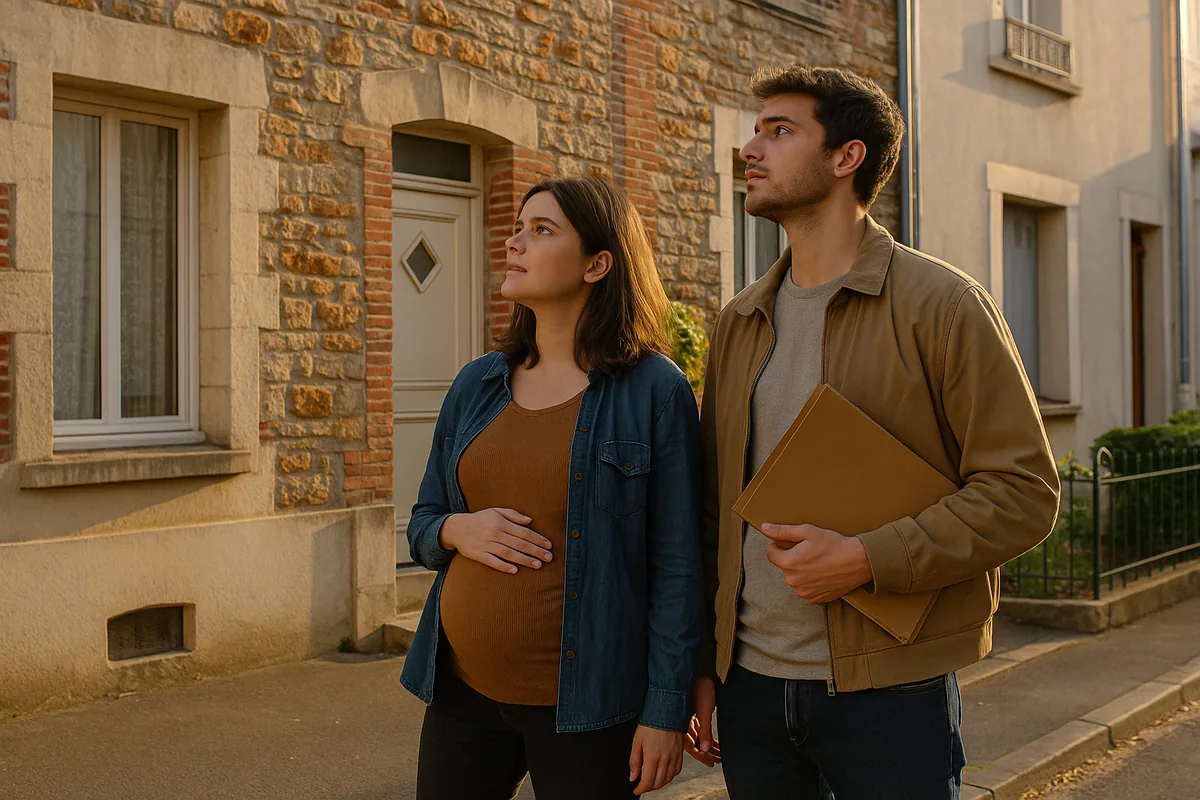 Un jeune couple qui attend un enfant regarde une maison à acheter.