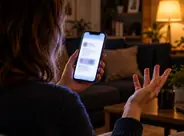 Une personne hésite devant un message reçu sur son téléphone.